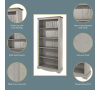 Corona Tall Bookcase, Antique Wax Finish, Fixed and Adjustable Shelves