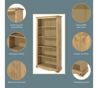 Corona Tall Bookcase, Antique Wax Finish, Fixed and Adjustable Shelves