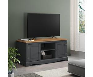 Corona TV Unit Charcoal 2 Door 1 Shelf Media Solid Wood Pine Wooden Dark Grey
