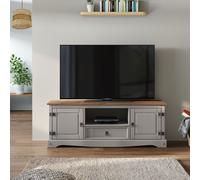 Corona TV Unit Grey 2 Door 1 Drawer Widescreen Media Stand Solid Wood Pine