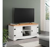 Corona TV Unit White Painted Wax 2 Door 1 Shelf Media Solid Wood Pine Wooden