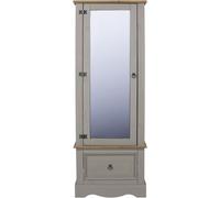 Corona Wardrobe - 1 Door Mirror - 1 Drawer - Grey Mexican Pine