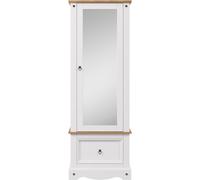 Corona Wardrobe - 1 Door Mirror - 1 Drawer - White Mexican Pine