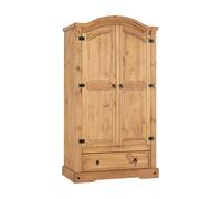 Corona Wardrobe 2 Door 1 Drawer Distressed Solid Wax Pine Bedroom Furniture
