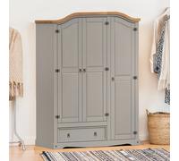 Corona Wardrobe 3 Door 1 Drawer Grey Wax Mexican Solid Wood Pine Wooden Painted