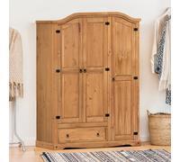 Corona Wardrobe 3 Door 1 Drawer Mexican Bedroom Solid Wood Pine Wooden Mercers