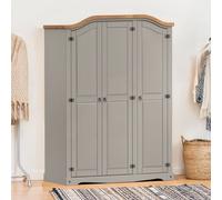 Corona Wardrobe 3 Door Arch Top Grey Wax Mexican Solid Wood Pine Wooden Bedroom