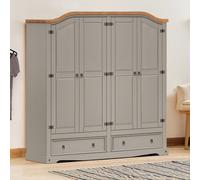 Mercers Furniture Corona Grey 4 Door 2 Drawer Arch Top Wardrobe Solid Wood Pine Wooden Large Robe With Mexican Styling