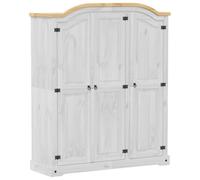 Corona Wardrobe White Solid Pine Wood 151.5 x 52 x 186 cm with Metal Handle, Ample Storage Space, Clothes Rail, Drawers, Ideal for Bedroom, Hallway, Children's Room, Organiser System
