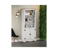 Mercers Furniture Corona White 2 Door Large Bookcase 4 Shelf Display Cabinet Solid Wood Pine Wooden With Mexican Styling