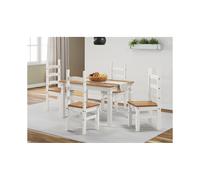 Corona White 4'0" Dining Table & 4 Chairs Set Solid Wood Pine