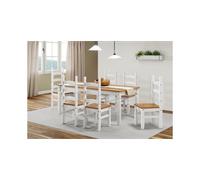 Corona White 6'0" Dining Table & 6 Chairs Set Solid Wood Pine Wooden