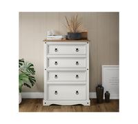Mercers Furniture Corona White Compact 4 Drawer Chest Solid Wood Pine Wooden Bedroom Chest Of Drawers With Mexican Styling
