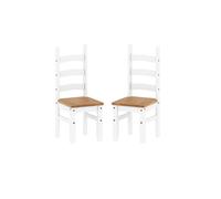 Corona White Dining Chairs Pair Solid Wood Mexican Pine Wooden x2
