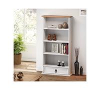 Mercers Furniture Corona Painted White 1 Drawer Dvd Rack Bookshelf 4 Shelf Open Media Storage Unit Solid Wood Pine With Mexican Styling Wooden