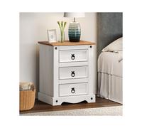 Corona Bedside Cabinet White 3 Drawer Medium Table Solid Wood Mexican Pine