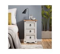 Corona White Narrow 3 Drawer Bedside Cabinet Solid Wood Pine Wooden