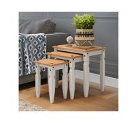 Corona White Piccolo Nest of 3 Tables Solid Wood Pine Wooden Side End