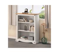 Corona White Small Low 3 Shelf Bookcase Solid Wood Pine Wooden