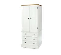 Corona White Solid Pine 2-Door Wardrobe with Hanging Rail and 3 Drawers - Mexican Style, Whitewashed Finish