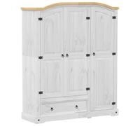 Corona White Solid Pine Wardrobe 151.5 x 52 x 186 cm with Drawer, Clothes Rail and Storage Space for Bedroom, Country House Style, Durable and Robust