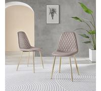 CORONA x2 Hatched Faux Leather Dining Chairs with Chrome SILVER/GOLD Metal Legs