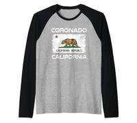 Coronado Island San Diego Coronado Beach California Flag Raglan Baseball Tee