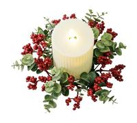 Coronas de anillos Con velas navideñas - Corona para portavelas de frutos rojos | Centro de mesa pequeño para las Fiestas, anillo Con velas de vegetación Artificial, decoración Festiva para EL hogar,
