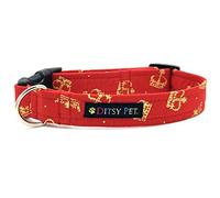 Coronation Dog Collar Red with Gold Crowns M