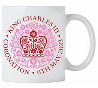 Coronation Emblem Pink and Red King Charles III 10oz Mug Cup Commemorative Souvenir Gift His Majesty 6th May 2023