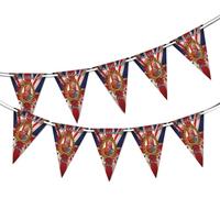 Coronation God Save the King Union Jack Set of 15 Triangle Bunting - His Majesty the King's Royal Ascent Coronation 6th of May Celebration Wall or Window Decoration