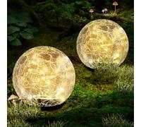 Coroor Garden Solar Lights Outdoor, 2 Pack 60 LED Crack Glass Ball Solar Garden Lights, Waterproof Solar Ground Lights for Walkway Garden, Yard, Lawm, Outdoor Decoration(Warm White, 5.9 Inch)
