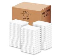 Corporate Hills Terry Bar Mop Towels - 36 Pack (14"x17") White Cotton Terry Cloths, Super Absorbent Cleaning Rags, Reusable Bar Mop Towels for Kitchen, Garage, Salon, Spa & Commercial Use