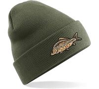 Corporate Togs CARP Fishing Angler Embroidered Beanie Hat - Common/Mirror/Specimen Logo (Olive Green)