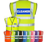 Corporate Togs CLEANER Printed Hi-Visibility Safety Waistcoat, Printed Emergency Vest with 2 Band & Brace Reflective Strips, Fully EN471 Health & Safety Compliant | Safety Apparel