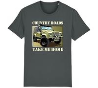 Corporate Togs Country Roads Take Me Home Funny T-Shirt - Land 4x4 Rover Off-Roader, Regular Fit Tee, 100% Cotton T-Shirt, Short Sleeve, Printed Round Neck Tee | Graphic Apparel Gray