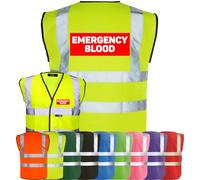 Corporate Togs EMERGENCY BLOOD Printed Hi-Vis Waistcoat - High Visibility Safety Vest Tabard, Brace Hi-Vis Strips, Fully EN471 Health, Protective Safety Wear | Safety Apparel