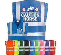 Corporate Togs Equine Hi-Vis CAUTION HORSE - Horse Equestrian Rider Safety Vest Tabard, Hi-Visibility Safety Vest with 2 Band & Brace Reflective Strips | Protective Safety Wear