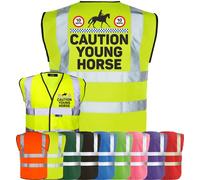 Corporate Togs Equine Hi-Vis CAUTION YOUNG HORSE Equestrian Waistcoat - Safety Vest Tabard, Fastening Vest, British Standard CE Marked | Safety Apparel