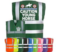 Corporate Togs Equine Hi-Vis CAUTION YOUNG HORSE Equestrian Waistcoat - Safety Vest Tabard, Fastening Vest, British Standard CE Marked | Safety Apparel