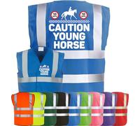 Corporate Togs Equine Hi-Vis CAUTION YOUNG HORSE Equestrian Waistcoat - Safety Vest Tabard, Fastening Vest, British Standard CE Marked | Safety Apparel