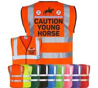 Corporate Togs Equine Hi-Vis CAUTION YOUNG HORSE Equestrian Waistcoat - Safety Vest Tabard, Fastening Vest, British Standard CE Marked | Safety Apparel
