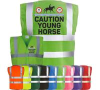 Corporate Togs Equine Hi-Vis CAUTION YOUNG HORSE Equestrian Waistcoat - Safety Vest Tabard, Fastening Vest, British Standard CE Marked | Safety Apparel