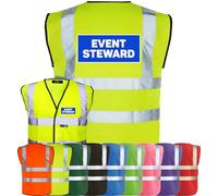 Corporate Togs EVENT STEWARD High Visibility Printed Waistcoat - Safety Vest Tabard, 2 Band & brace Hi-Vis Strips, Health & Safety Compliant | Protective Safety Wear