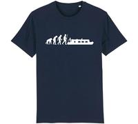 Corporate Togs Evolution Canal Boat Barge Longboat Waterways Graphic T-Shirt - Gift Idea, Printed T-Shirt, Regular Fit, 100% Cotton Tee | for Men and Women Navy Blue
