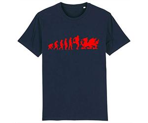 Corporate Togs Evolution of Human Rugby Wales Dragon Evolution Welsh T-Shirt, Medium, Navy Blue