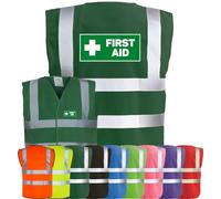 Corporate Togs FIRST AID Printed Hi-Vis Vest - Safety Waistcoat Tabard, Fastening, Health & Safety Compliant Waistcoat | Protective Safety Wear