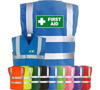 Corporate Togs FIRST AID Printed Hi-Vis Vest - Safety Waistcoat Tabard, Fastening, Health & Safety Compliant Waistcoat | Protective Safety Wear