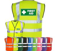 Corporate Togs FIRST AID Printed Hi-Vis Vest - Safety Waistcoat Tabard, Fastening, Health & Safety Compliant Waistcoat | Protective Safety Wear