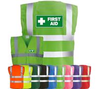 Corporate Togs FIRST AID Printed Hi-Vis Vest - Safety Waistcoat Tabard, Fastening, Health & Safety Compliant Waistcoat | Protective Safety Wear